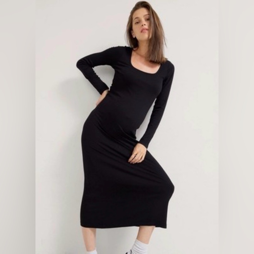 Hatch Maternity Women's Black Long Sleeve Scoop Neck Dress, Size M